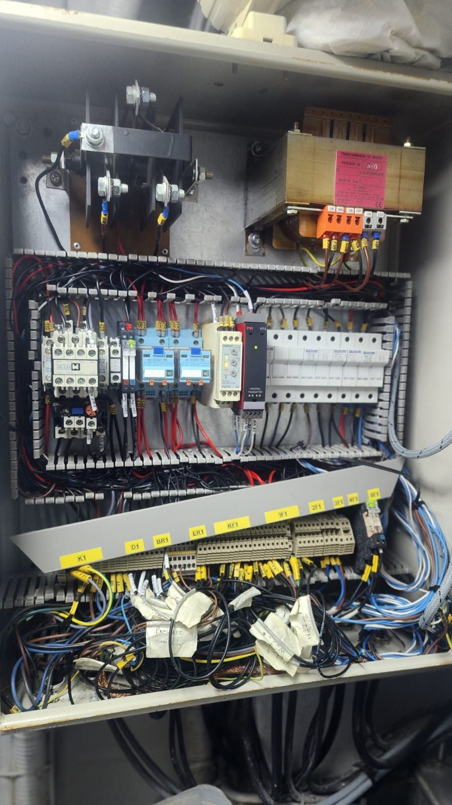 Open control panel with transformer and wiring