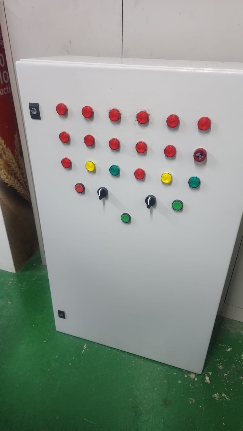 Control cabinet with indicator lamps and selector switches