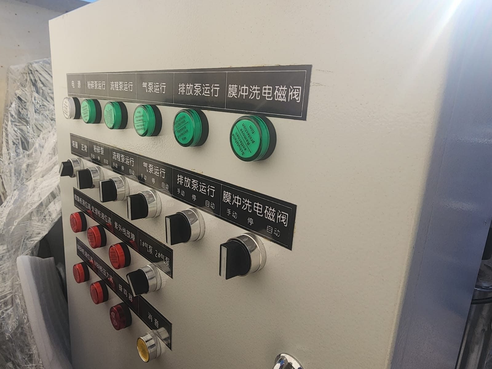 Control cabinet with labelled push buttons and lamps