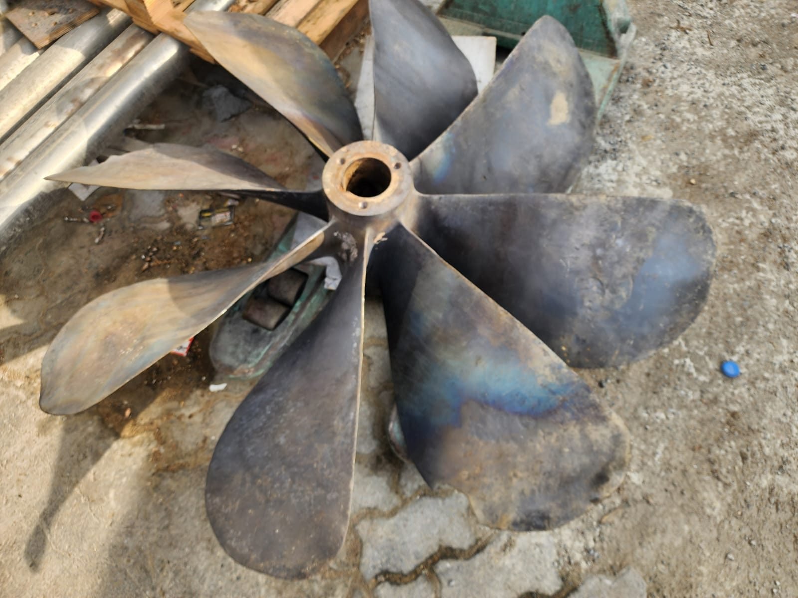Six-blade propeller in the workshop before repair