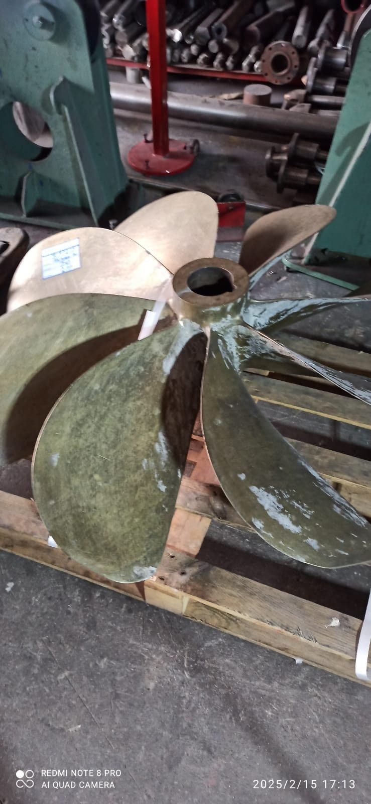 Five-blade propeller on a pallet in the workshop